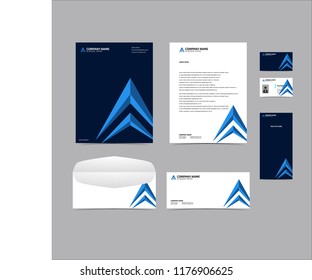 Stationery Simple Editable Corporate identity template design with triangle 3D logo blue color. Business set branding eps 10