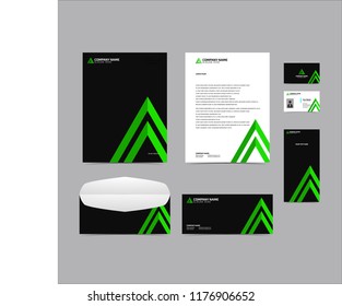 Stationery Simple Editable Corporate identity template design with triangle 3D logo green color. Business set branding eps 10