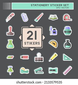 Stationery Sticker Set in trendy isolated on black background