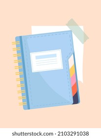Stationery for study or work concept. Colorful poster with closed block notebook for recording important tasks, thoughts and lectures. Design element for social media. Cartoon flat vector illustration