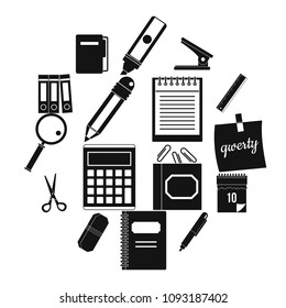Stationery symbols icons set. Simple illustration of 16 stationery symbols vector icons for web