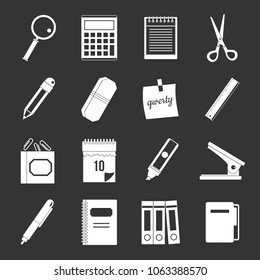 Stationery symbols icons set vector white isolated on grey background 