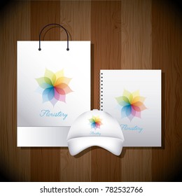 stationery template business floristery paper bag baseball cap and notebook