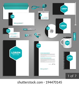 Stationery template design with blue square elements. Documentation for business.