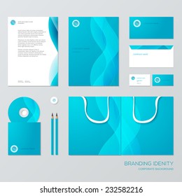 Stationery template design with blue wave elements. Documentation for business.