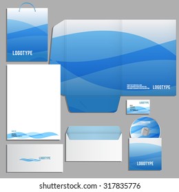 Stationery template design with blue wave elements. Documentation for business.