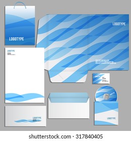 Stationery template design with blue wave elements. Documentation for business.