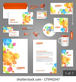 Stationery template design with color square elements. Documentation for business.