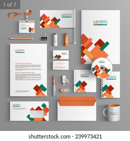 Stationery template design with color square elements. Documentation for business.