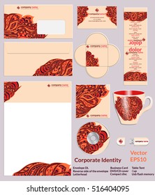 Stationery template design with ethnic patterns in henna colors. Set of samples for the companys business. Vector illustration.