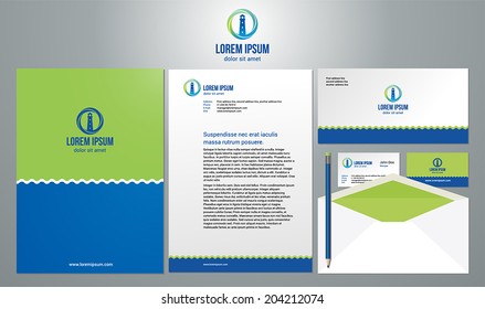 Stationery template design with lighthouse icon vector. Documentation for business. 