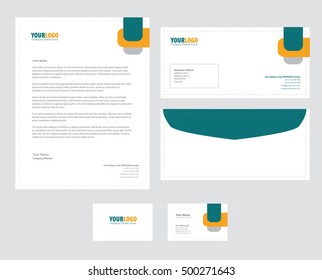 Stationery template with Element. company branding, business card, envelope, leaflet, letterhead, modern style.