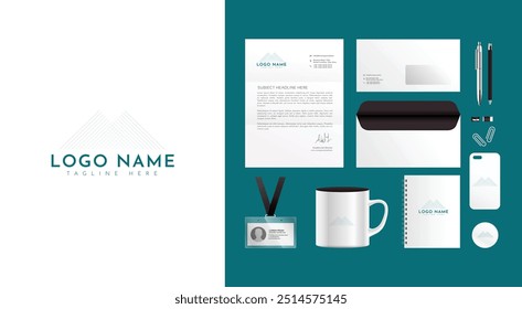 Stationery template with real estate logo, apartment, house, rental, condo. Corporate, identity, company, branding, cd, business card, envelope, leaflet, letterhead.