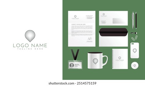 Stationery template with real estate logo, apartment, house, rental, condo. Corporate, identity, company, branding, cd, business card, envelope, leaflet, letterhead.