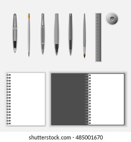 stationery template set. Vector realistic stationery mock up, isolated on white background. Vector Illustration. school and office supplies.