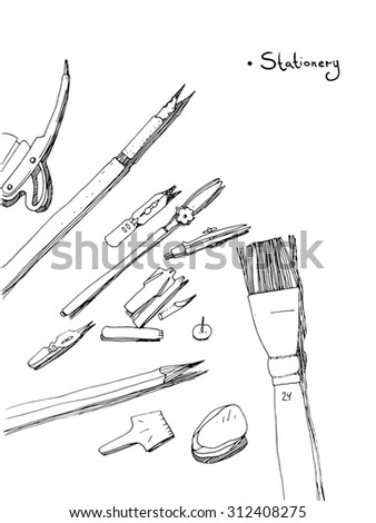 brush sketch pen Pen Stationery Vector Drawing Tools Eraser Stock Brush