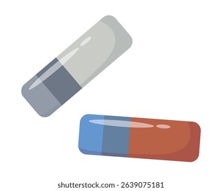 Stationery. Two erasers. Vector illustration.