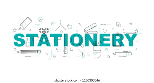 Stationery vector banner. Word with line icon. Vector background