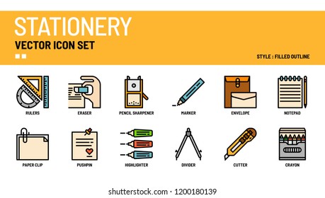 Stationery vector icon set.