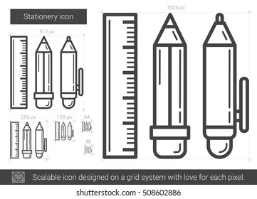 Stationery vector line icon isolated on white background. Stationery line icon for infographic, website or app. Scalable icon designed on a grid system.