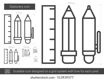 Stationery vector line icon isolated on white background. Stationery line icon for infographic, website or app. Scalable icon designed on a grid system.