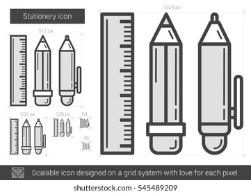 Stationery vector line icon isolated on white background. Stationery line icon for infographic, website or app. Scalable icon designed on a grid system.