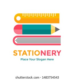 Stationery Vector Logo Template With Pencil And Ruler.