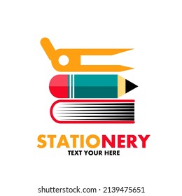 Stationery vector logo template with pencil and compass.