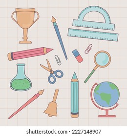 Stationery in vector. School supplies. study