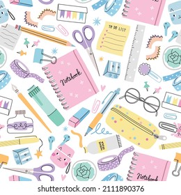 Stationery vector seamless pattern. School background