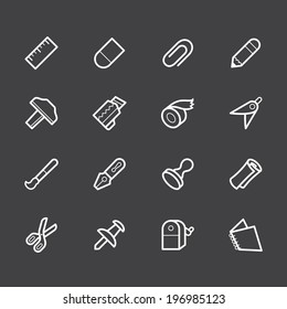 stationery vector white icon set on black background