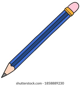 Stationery, wooden pencil. Doodle icon image. cartoon character, cute doodle drawing.