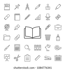 stationery and workplace appliance line vector collection icons set