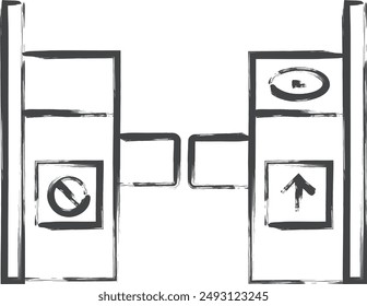 Station-related calligraphy single icon ticket gate