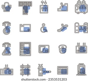 Station-related simple illustration icon set outline blue
