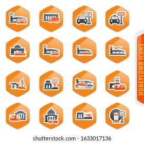 Stations of public transport color vector icons for user interface design