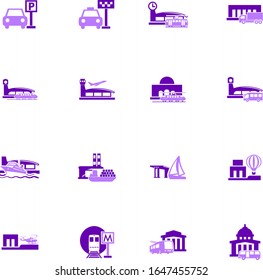 Stations of public transport color vector icons for user interface design