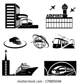 Stations of public transport in perspective - vector illustration