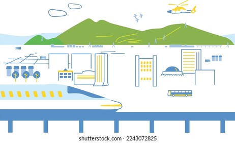 Stations where long-distance trains stop in local cities Illustration material	
