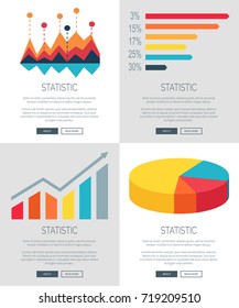 Statistic about car free day and driving transport, diagrams and text samples below them, buttons at web page vector illustration isolated on white