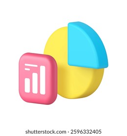 Statistic analyzing diagram data infographic research report 3d icon realistic vector illustration. Analysis graph economy balance management marketing strategy finance accounting chart