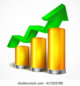 Statistic chart with arrow on white vector illustration. 