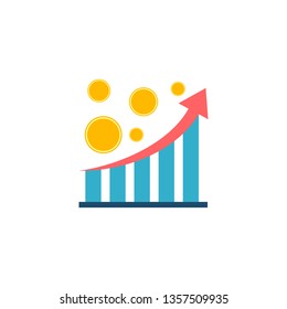 Statistic Chart with Coins. Statistic Chart with Coins Vector Flat Icon Isolated on White Background
