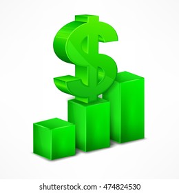 Statistic chart with dollar mark infographics rising arrow and money element. Business analysis concept. Vector illustration