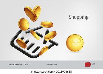 Statistic chart icon with flying Moroccan Dirham coins, finance concept. Vector illustration for print, websites, web design, mobile app, infographics.