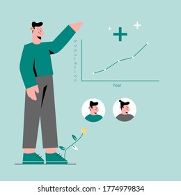 statistic chart population growth in the world. Population and demography growth man and woman.