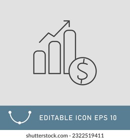 las estadísticas y el dólar de moneda aislado en un estilo mínimo. Iconos de ecología lineal. Símbolo sencillo de sostenibilidad ambiental. EPS de trazo editable 10