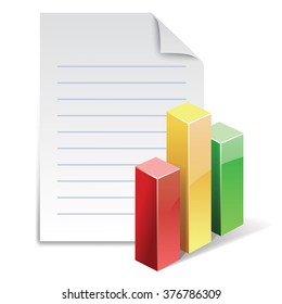 Statistic document, file with stat bar graph, vector illustration