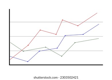 Statistic, economic, financial or business graph with axes and lines. Example of graphic data diagram. Price or exchange rate movements template. Vector illustration