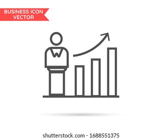 Icono de línea de rendimiento de empleados estadísticos 10 pasos. Diseño plano.